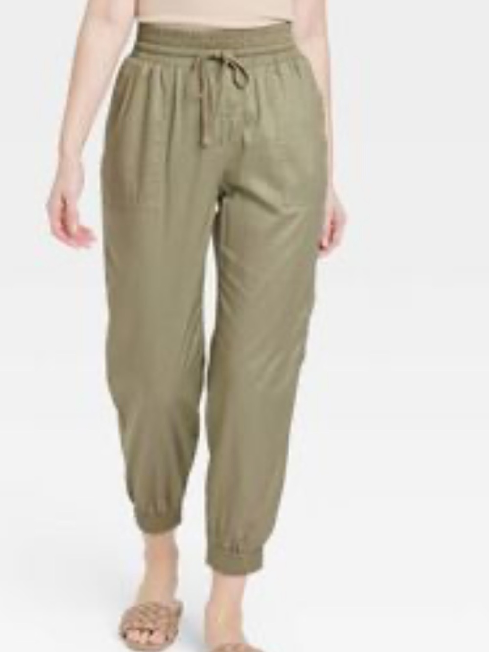 A New Day Olive Green Joggers Pull-on Pants w/Pockets Sz Lg